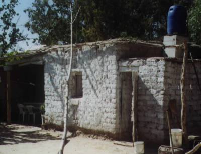 Traditional adobe house without seismic features 