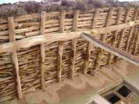    Stonework building with wooden timber roof 